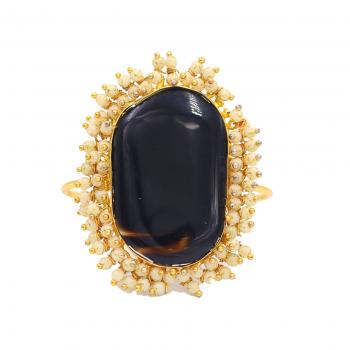 Gold Plated Agate Stone Seated Bracelet - Natural Beauty and Timeless Elegance
